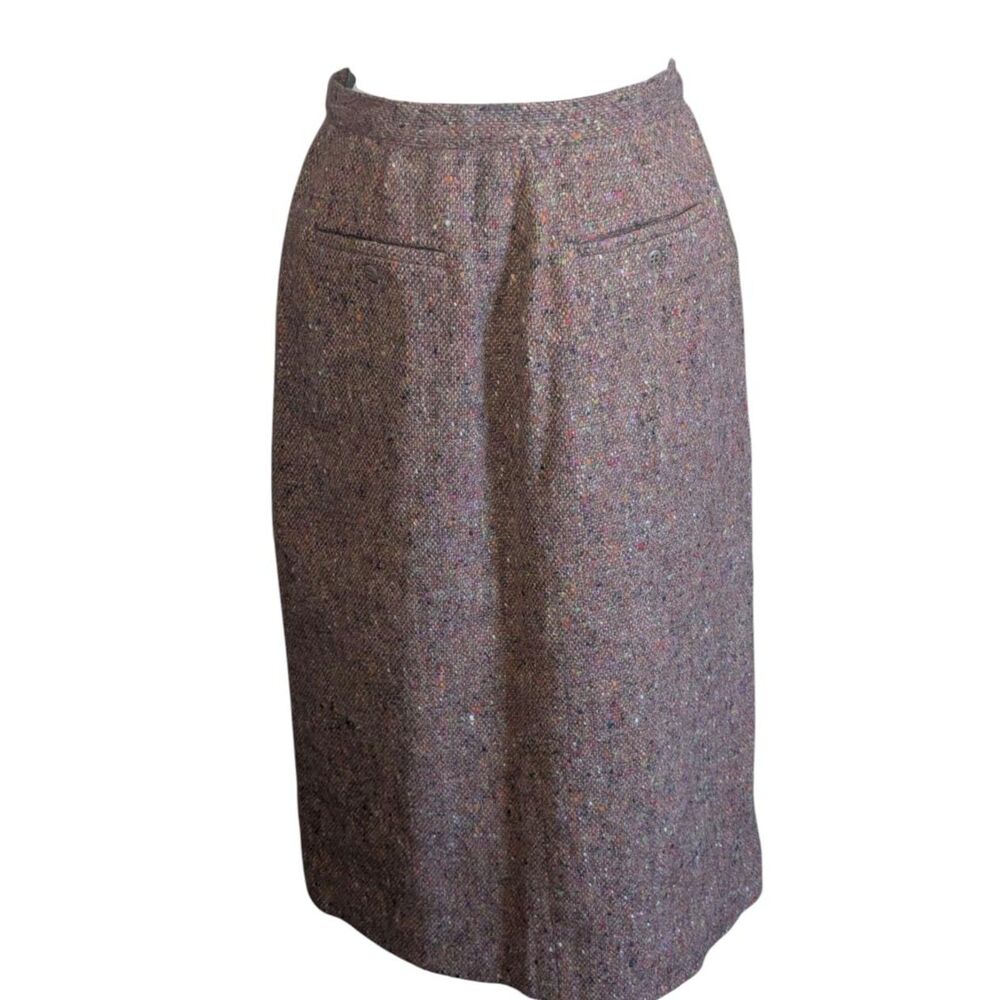 Vintage Perry Ellis Portfolio 100% Wool Tweed Pencil Skirt 12 Tan Speckled